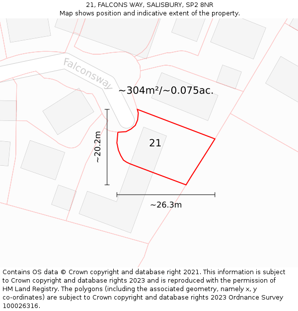 21, FALCONS WAY, SALISBURY, SP2 8NR: Plot and title map