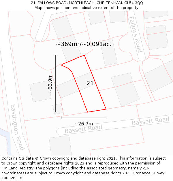 21, FALLOWS ROAD, NORTHLEACH, CHELTENHAM, GL54 3QQ: Plot and title map