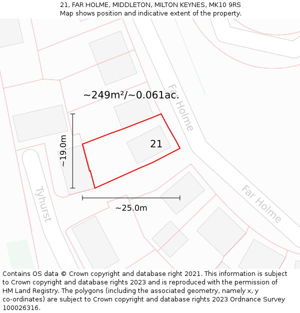 21, FAR HOLME, MIDDLETON, MILTON KEYNES, MK10 9RS: Plot and title map