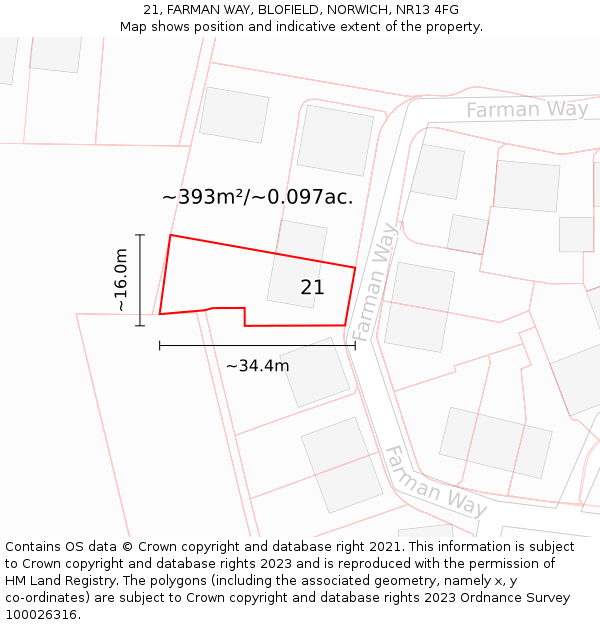 21, FARMAN WAY, BLOFIELD, NORWICH, NR13 4FG: Plot and title map