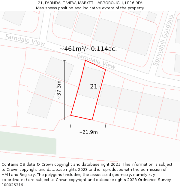 21, FARNDALE VIEW, MARKET HARBOROUGH, LE16 9FA: Plot and title map