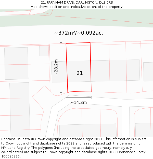 21, FARNHAM DRIVE, DARLINGTON, DL3 0RS: Plot and title map