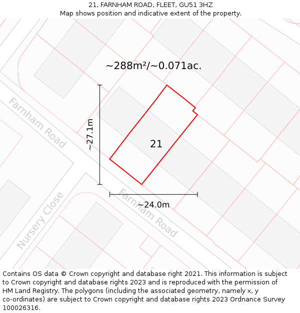 21, FARNHAM ROAD, FLEET, GU51 3HZ: Plot and title map