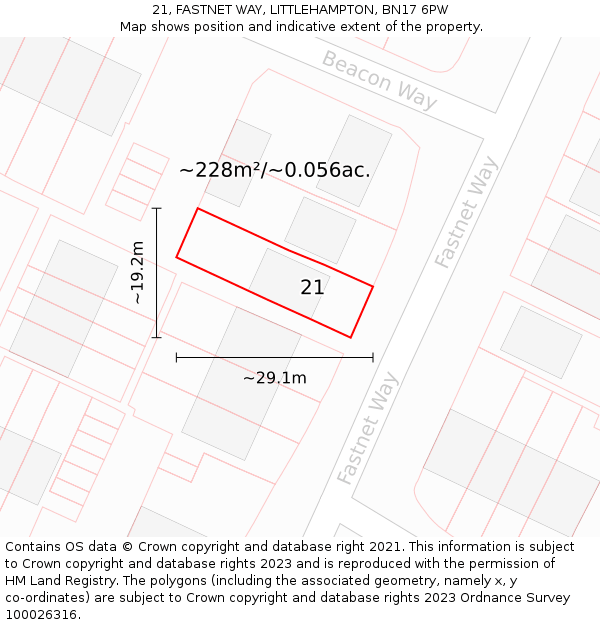 21, FASTNET WAY, LITTLEHAMPTON, BN17 6PW: Plot and title map