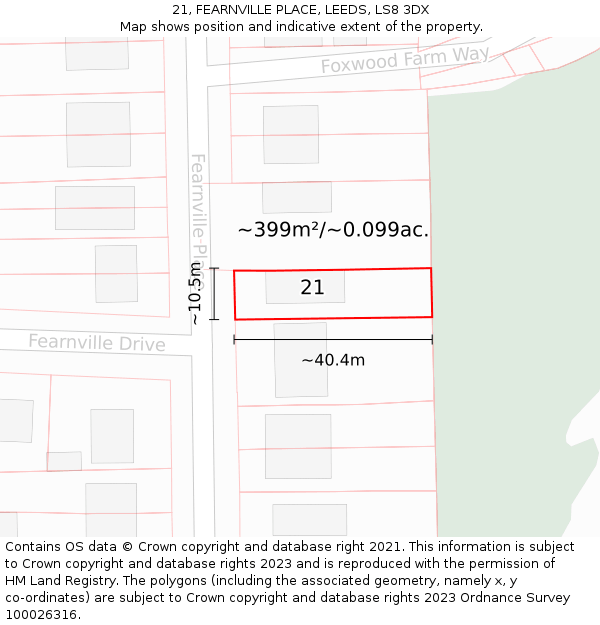 21, FEARNVILLE PLACE, LEEDS, LS8 3DX: Plot and title map