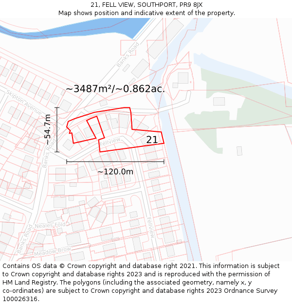 21, FELL VIEW, SOUTHPORT, PR9 8JX: Plot and title map