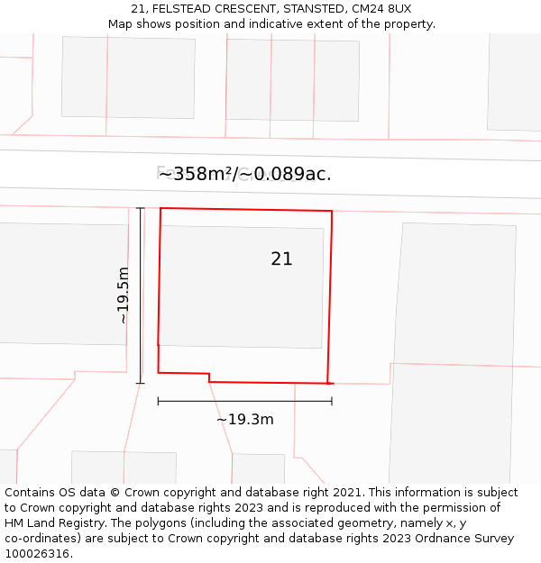 21, FELSTEAD CRESCENT, STANSTED, CM24 8UX: Plot and title map
