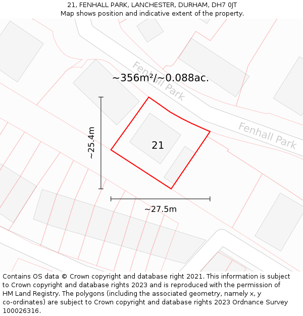 21, FENHALL PARK, LANCHESTER, DURHAM, DH7 0JT: Plot and title map