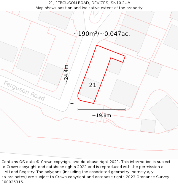 21, FERGUSON ROAD, DEVIZES, SN10 3UA: Plot and title map