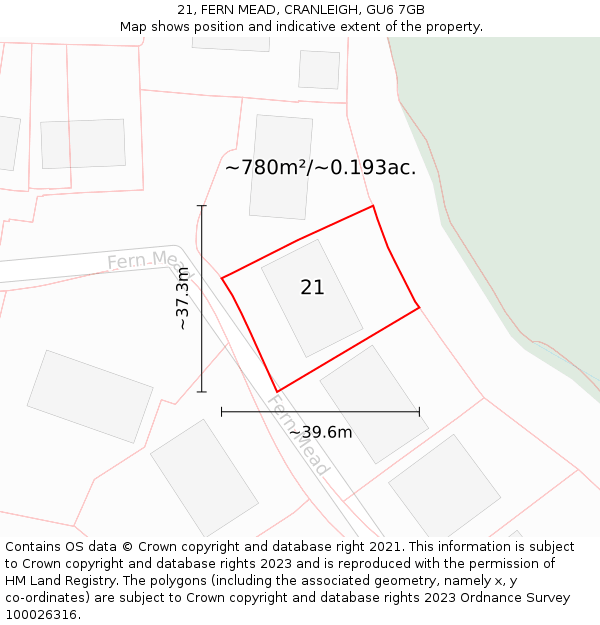 21, FERN MEAD, CRANLEIGH, GU6 7GB: Plot and title map