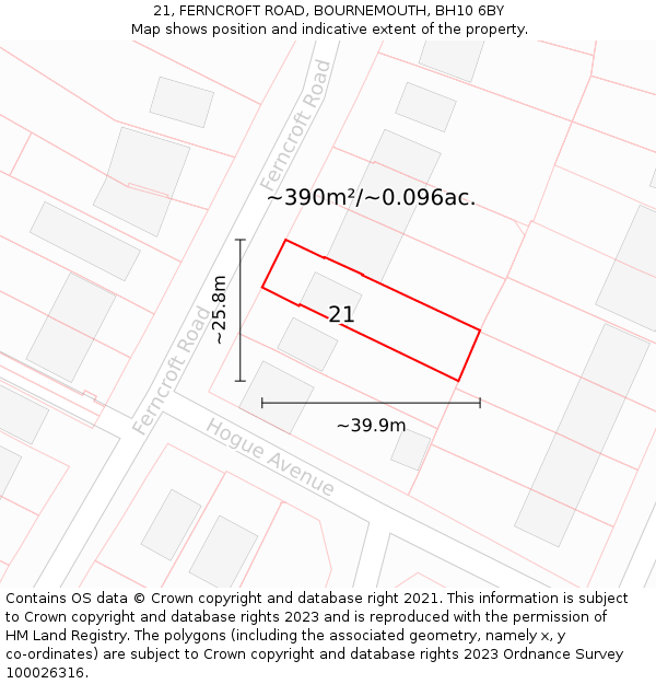 21, FERNCROFT ROAD, BOURNEMOUTH, BH10 6BY: Plot and title map