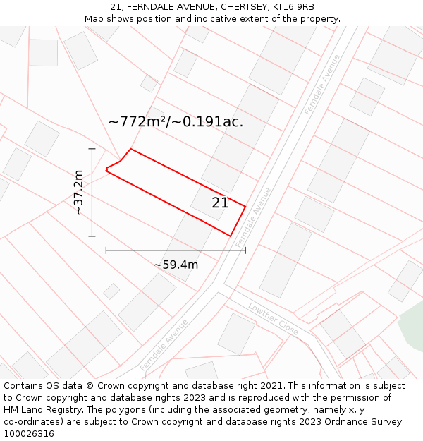 21, FERNDALE AVENUE, CHERTSEY, KT16 9RB: Plot and title map