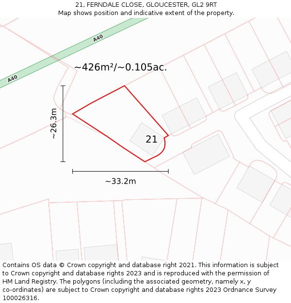 21, FERNDALE CLOSE, GLOUCESTER, GL2 9RT: Plot and title map