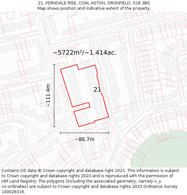 21, FERNDALE RISE, COAL ASTON, DRONFIELD, S18 3BS: Plot and title map