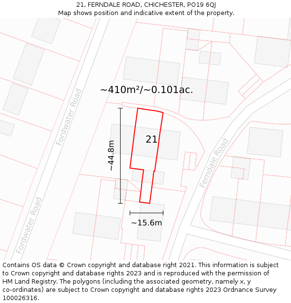 21, FERNDALE ROAD, CHICHESTER, PO19 6QJ: Plot and title map