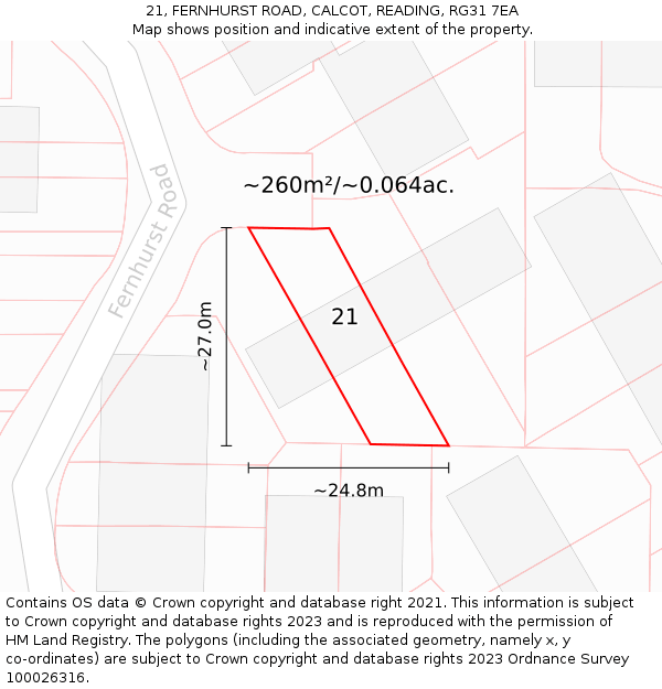 21, FERNHURST ROAD, CALCOT, READING, RG31 7EA: Plot and title map