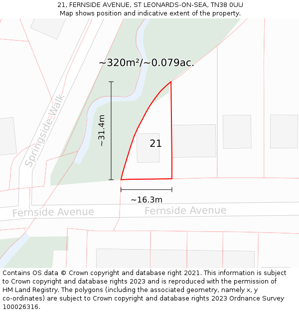21, FERNSIDE AVENUE, ST LEONARDS-ON-SEA, TN38 0UU: Plot and title map