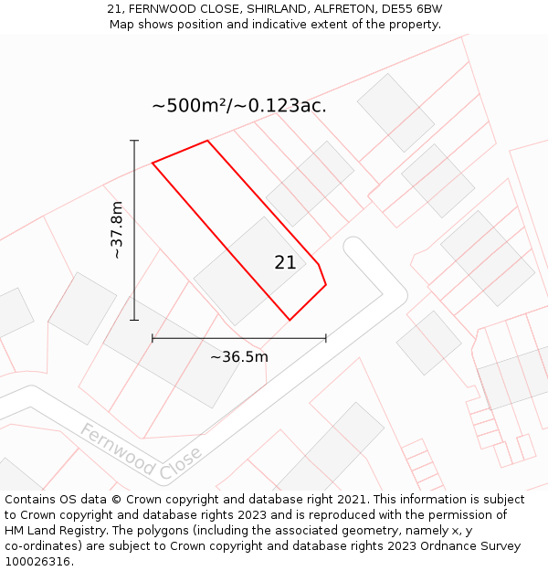 21, FERNWOOD CLOSE, SHIRLAND, ALFRETON, DE55 6BW: Plot and title map