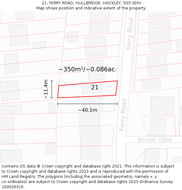 21, FERRY ROAD, HULLBRIDGE, HOCKLEY, SS5 6DN: Plot and title map