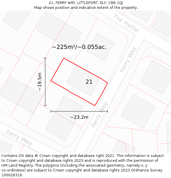 21, FERRY WAY, LITTLEPORT, ELY, CB6 1QJ: Plot and title map