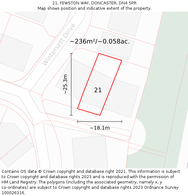 21, FEWSTON WAY, DONCASTER, DN4 5PR: Plot and title map