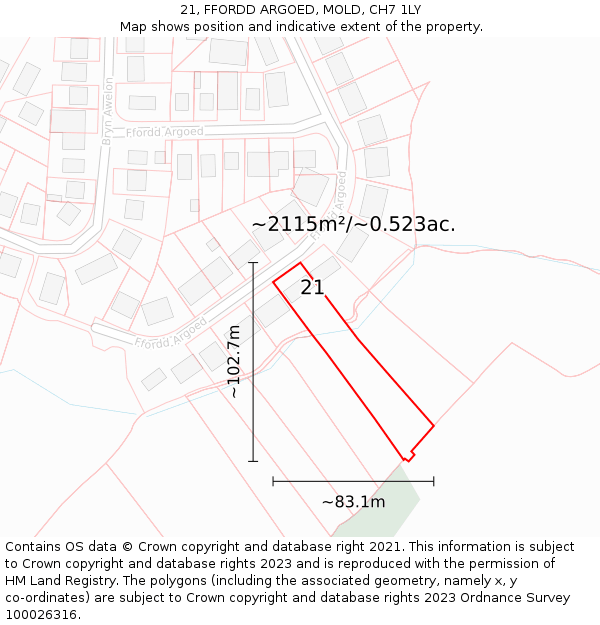 21, FFORDD ARGOED, MOLD, CH7 1LY: Plot and title map