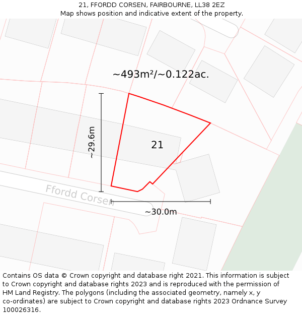 21, FFORDD CORSEN, FAIRBOURNE, LL38 2EZ: Plot and title map