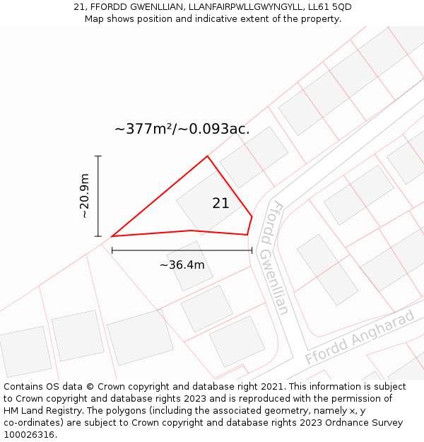 21, FFORDD GWENLLIAN, LLANFAIRPWLLGWYNGYLL, LL61 5QD: Plot and title map