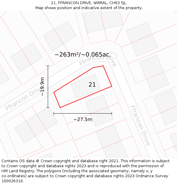 21, FFRANCON DRIVE, WIRRAL, CH63 5JL: Plot and title map