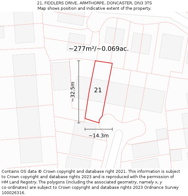 21, FIDDLERS DRIVE, ARMTHORPE, DONCASTER, DN3 3TS: Plot and title map