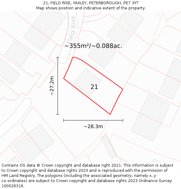 21, FIELD RISE, YAXLEY, PETERBOROUGH, PE7 3YT: Plot and title map