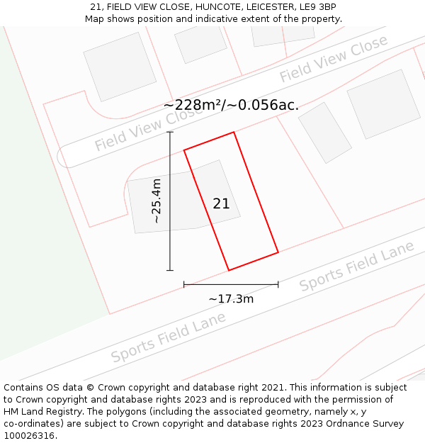 21, FIELD VIEW CLOSE, HUNCOTE, LEICESTER, LE9 3BP: Plot and title map