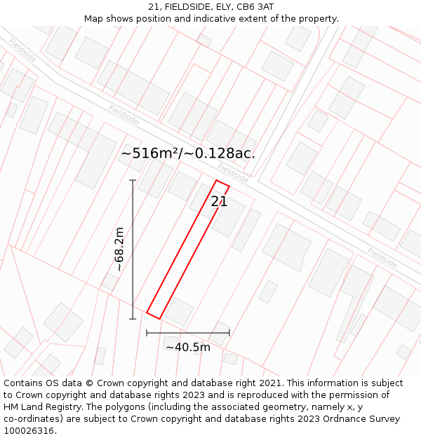 21, FIELDSIDE, ELY, CB6 3AT: Plot and title map
