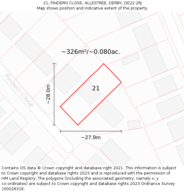 21, FINDERN CLOSE, ALLESTREE, DERBY, DE22 2RJ: Plot and title map