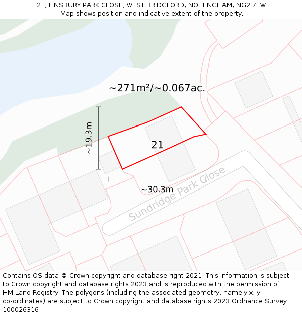 21, FINSBURY PARK CLOSE, WEST BRIDGFORD, NOTTINGHAM, NG2 7EW: Plot and title map