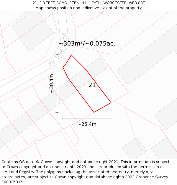 21, FIR TREE ROAD, FERNHILL HEATH, WORCESTER, WR3 8RE: Plot and title map