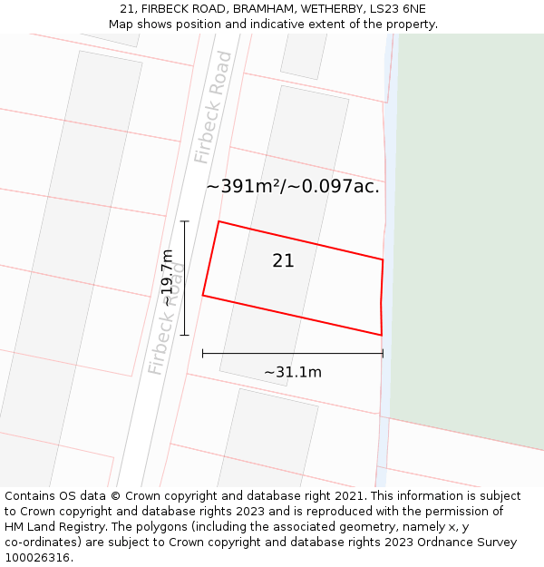 21, FIRBECK ROAD, BRAMHAM, WETHERBY, LS23 6NE: Plot and title map