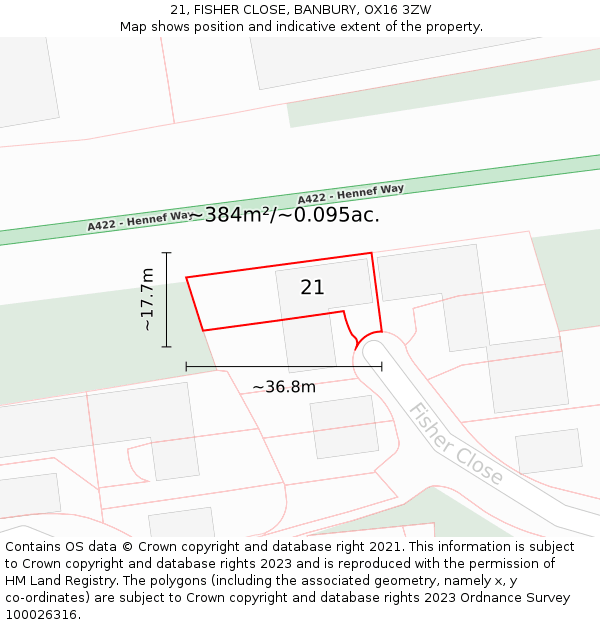 21, FISHER CLOSE, BANBURY, OX16 3ZW: Plot and title map