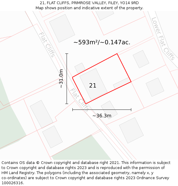 21, FLAT CLIFFS, PRIMROSE VALLEY, FILEY, YO14 9RD: Plot and title map