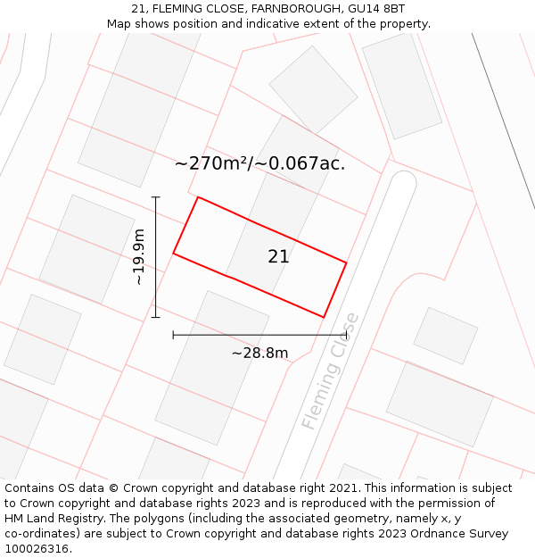 21, FLEMING CLOSE, FARNBOROUGH, GU14 8BT: Plot and title map