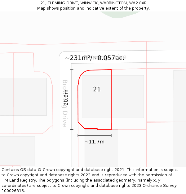 21, FLEMING DRIVE, WINWICK, WARRINGTON, WA2 8XP: Plot and title map