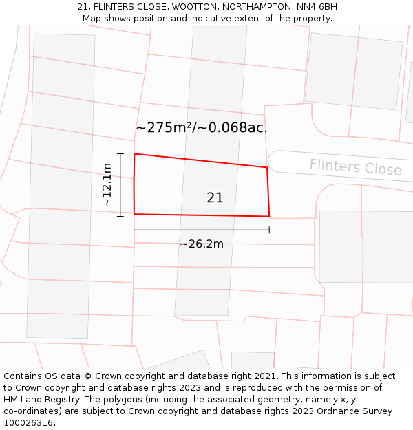 21, FLINTERS CLOSE, WOOTTON, NORTHAMPTON, NN4 6BH: Plot and title map