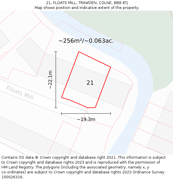 21, FLOATS MILL, TRAWDEN, COLNE, BB8 8TJ: Plot and title map