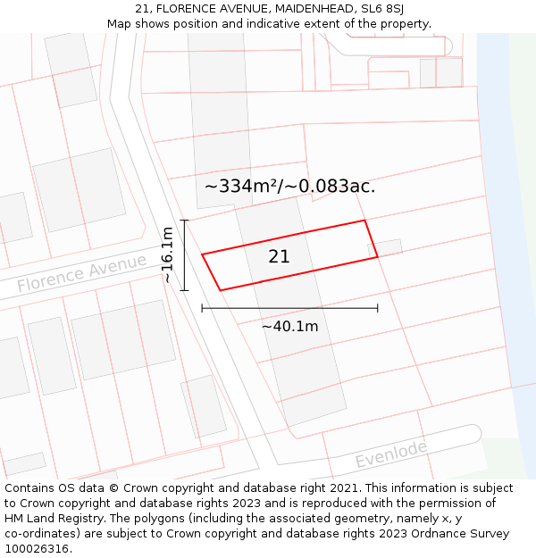 21, FLORENCE AVENUE, MAIDENHEAD, SL6 8SJ: Plot and title map