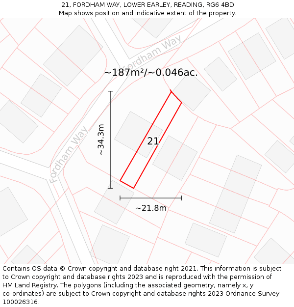 21, FORDHAM WAY, LOWER EARLEY, READING, RG6 4BD: Plot and title map