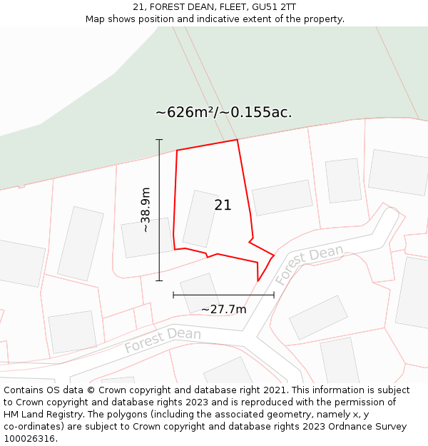 21, FOREST DEAN, FLEET, GU51 2TT: Plot and title map
