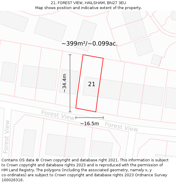 21, FOREST VIEW, HAILSHAM, BN27 3EU: Plot and title map