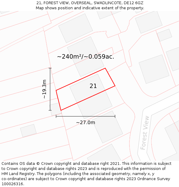 21, FOREST VIEW, OVERSEAL, SWADLINCOTE, DE12 6GZ: Plot and title map