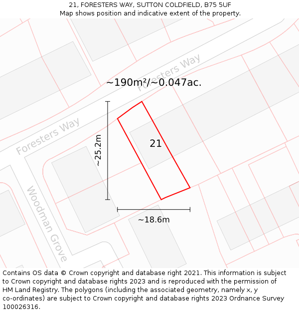 21, FORESTERS WAY, SUTTON COLDFIELD, B75 5UF: Plot and title map