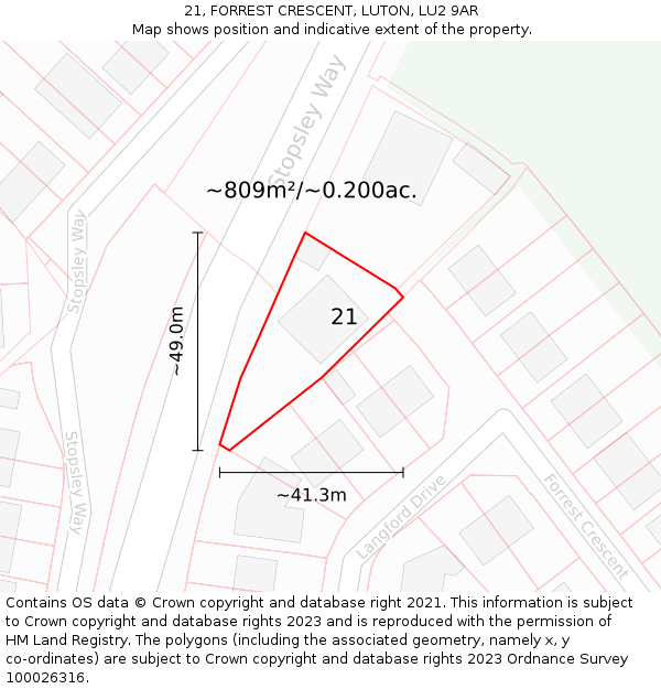 21, FORREST CRESCENT, LUTON, LU2 9AR: Plot and title map